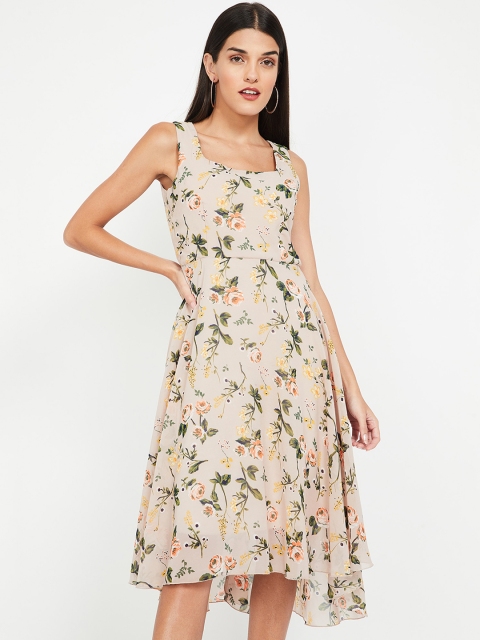 

CODE by Lifestyle Women Peach-Coloured Floral Print Fit and Flare Dress