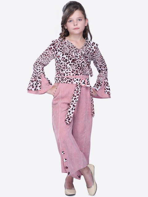 

CUTECUMBER Girls Pink & White Printed Culotte Jumpsuit