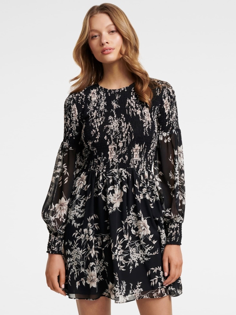 

Forever New Women Black & Off-White Printed Fit and Flare Dress