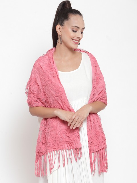 

J Style Women Pink Woven Design Stole