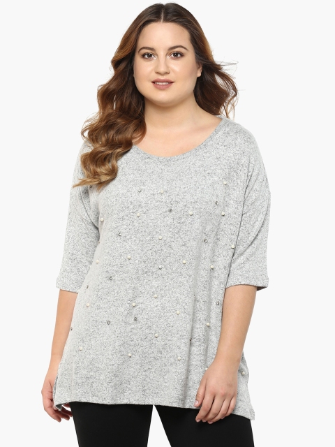

nexus Plus Size Women Grey Embellished Longline Top