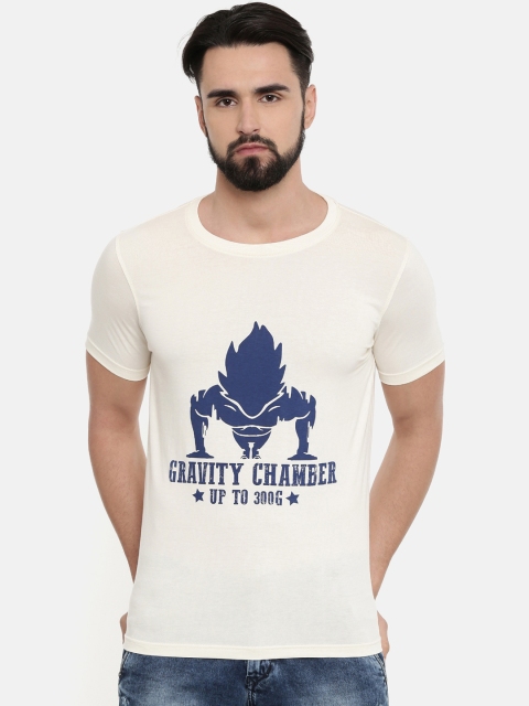 

Bushirt Men Cream-Coloured & Blue Printed Round Neck T-shirt
