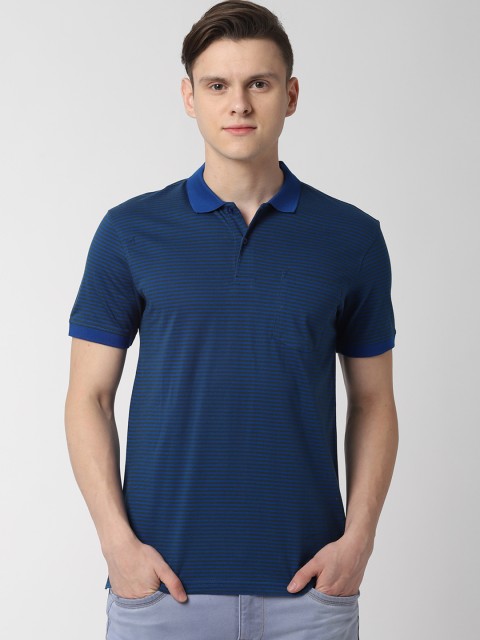 

Peter England Casuals Men Navy Blue Striped Polo Collar T-shirt
