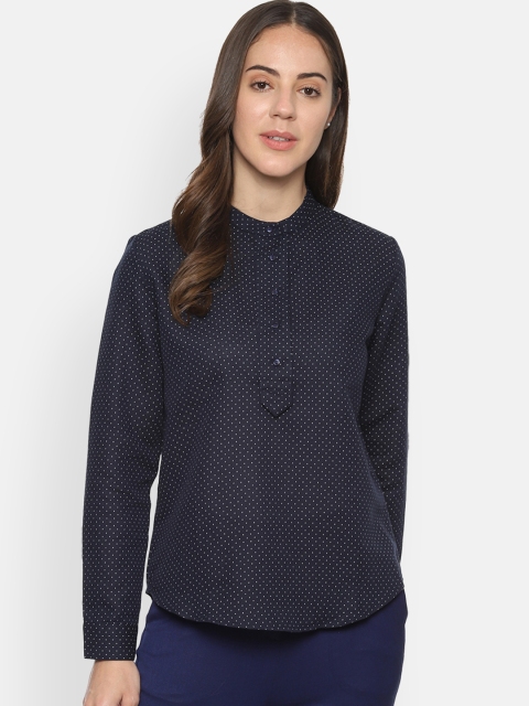

Van Heusen Woman Navy Blue Regular Fit Printed Pure Linen Casual Shirt