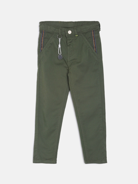 

TALES & STORIES Boys Olive Green Slim Fit Solid Regular Trousers
