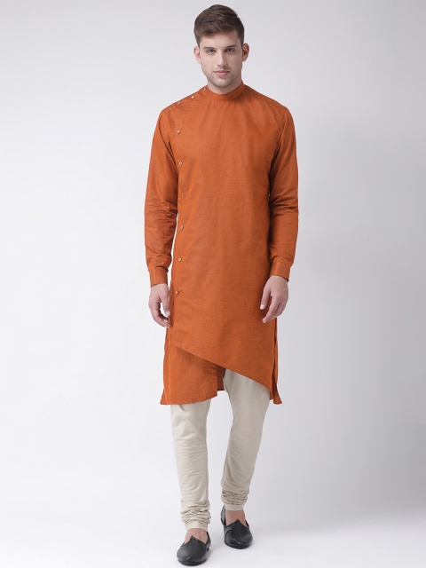 

TABARD Men Orange Solid Straight Kurta