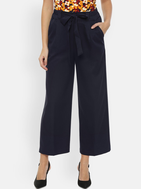 

Van Heusen Woman Navy Blue Regular Fit Solid Parallel Trousers