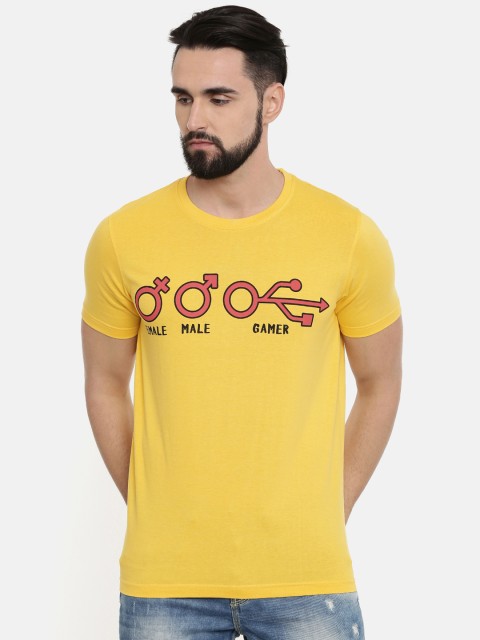 

Bushirt Men Yellow Printed Round Neck T-shirt
