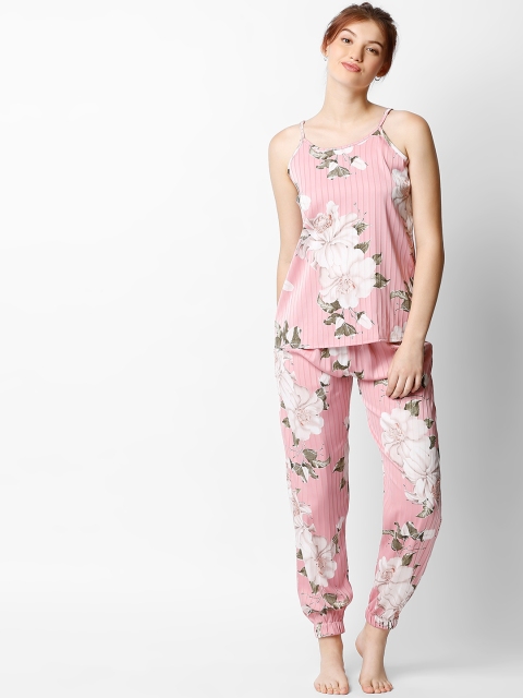 

I like me Women Pink & White Printed Night suit