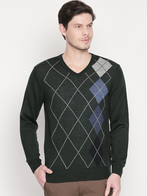 

BYFORD by Pantaloons Men Olive Green Self Design Sweater