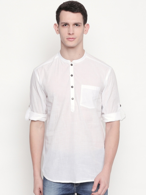

indus route by Pantaloons Men Off-White Solid Straight Kurta