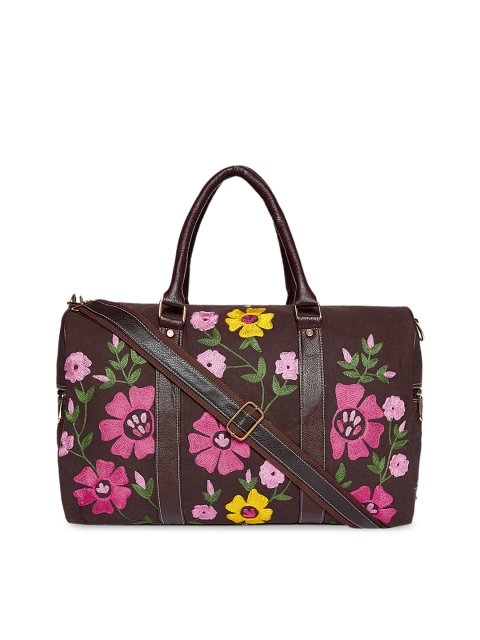 

Pick Pocket Women Brown & Pink Embroidered Duffel Bag