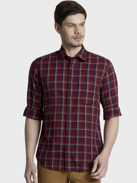 

ColorPlus Men Red & Navy Blue Tailored Fit Checked Casual Shirt