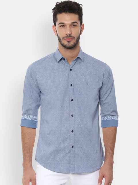 V Dot Men Blue Slim Fit Solid Casual Shirt