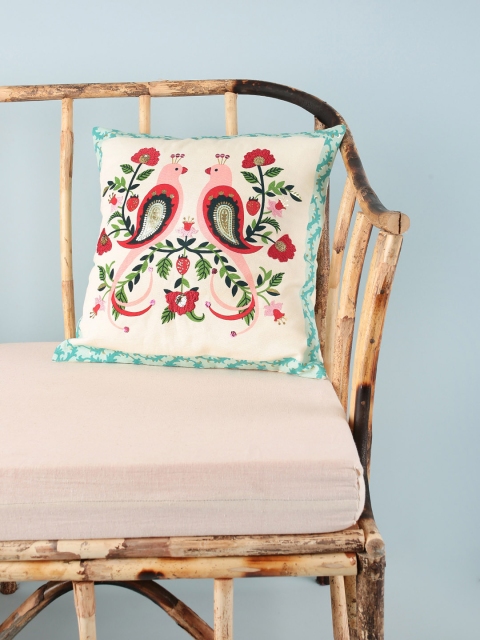

Chumbak Off-White & Pink Ethnic Motifs Square Cushion Cover