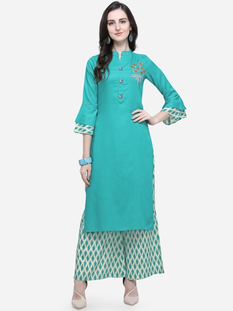 

Mirchi Fashion Women Teal Blue Solid Kurta with Palazzos
