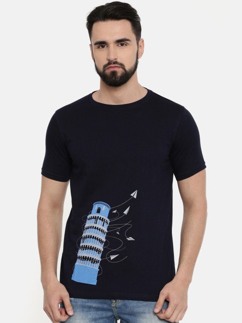 

Bushirt Men Navy Blue Printed Round Neck T-shirt