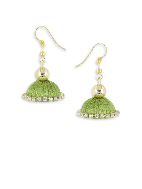 

AKSHARA Green & Gold-Plated Dome Shaped Handcrafted Jhumkas