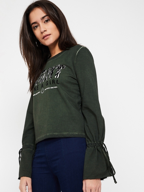 

Smiley World Women Olive Green Printed Sweatshirt