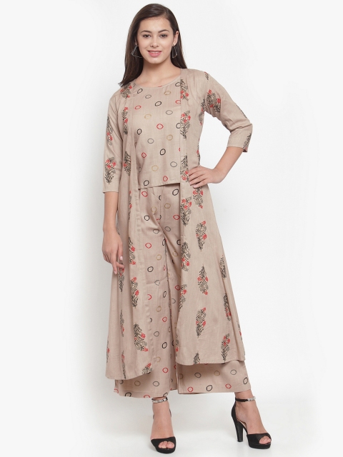 

Indibelle Women Beige Printed A-Line Kurta