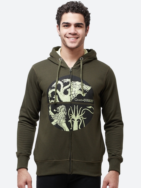 

Free Authority Game Of Thrones Print Olive Zipper Hoodie for Men, Green