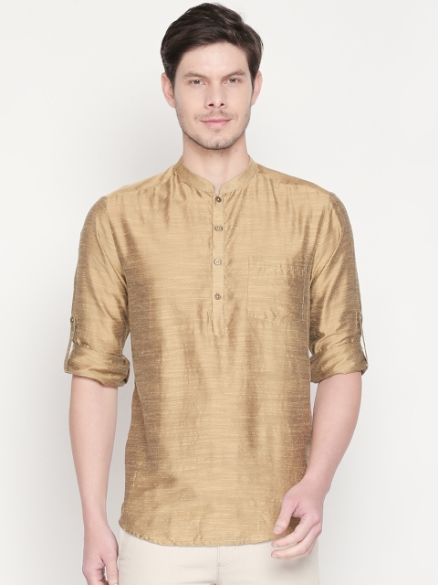 

indus route by Pantaloons Men Golden Solid Straight Kurta, Gold