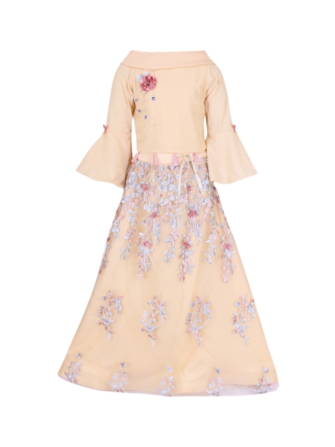 

CUTECUMBER Girls Beige & Peach-Coloured Embellished Top with Embroidered Skirt