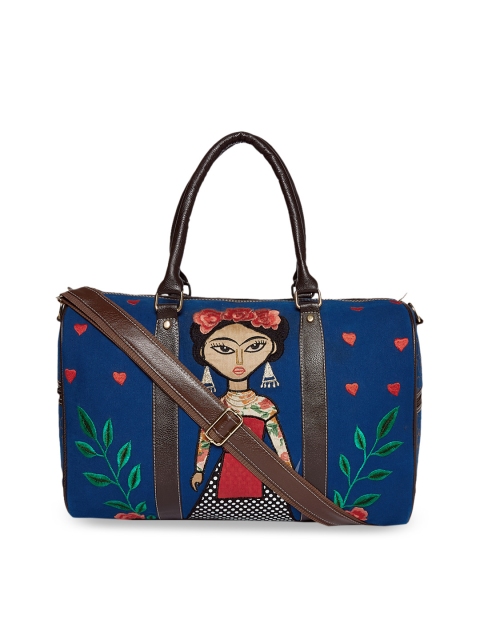 

Pick Pocket Women Blue Embroidered Medium Duffel Bag