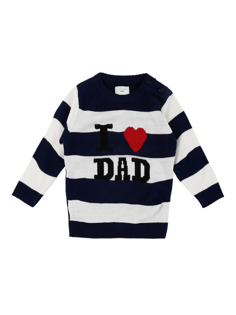 

Pantaloons Baby Boys Navy Blue & White Striped Sweater