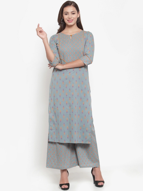 

Indibelle Women Grey & Orange Printed Straight Kurta