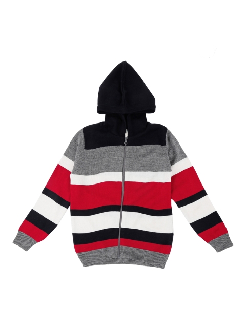 

Pantaloons Junior Boys Red & Grey Striped Front Open Sweater