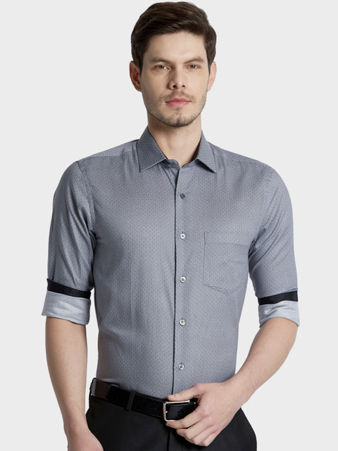 

ColorPlus Men Grey Tailored Fit Printed Formal Shirt