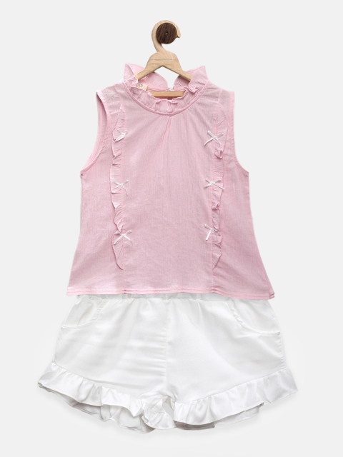 

PASSION PETALS Girls Pink & White Solid Top with Shorts