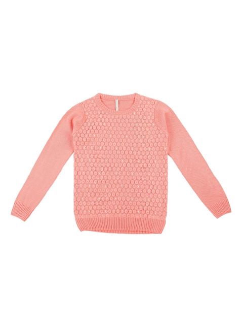 

Pantaloons Junior Girls Peach-Coloured Self Design Sweater