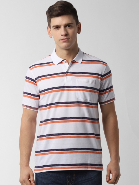 

Peter England Casuals Men White & Orange Striped Polo Collar T-shirt