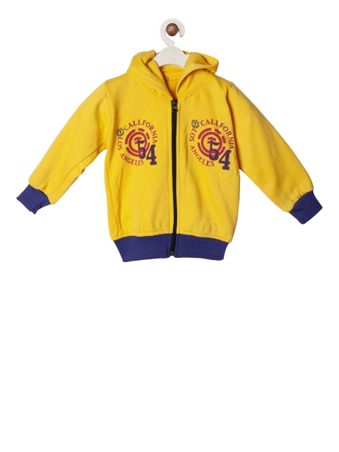 TINY HUG Kids Yellow Printed Hooded Sweatshirt