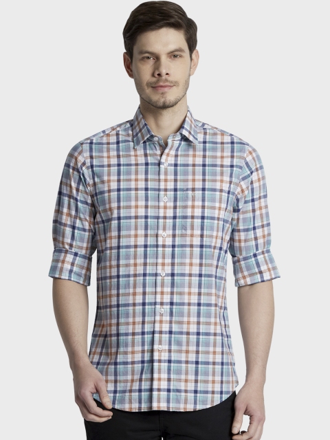 

ColorPlus Men Green Contemporary Fit Checked Casual Shirt, White