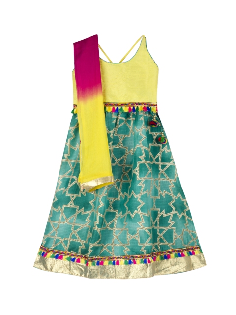 

KID1 Girls Yellow & Green Solid Ready to Wear Lehenga & Blouse with Dupatta