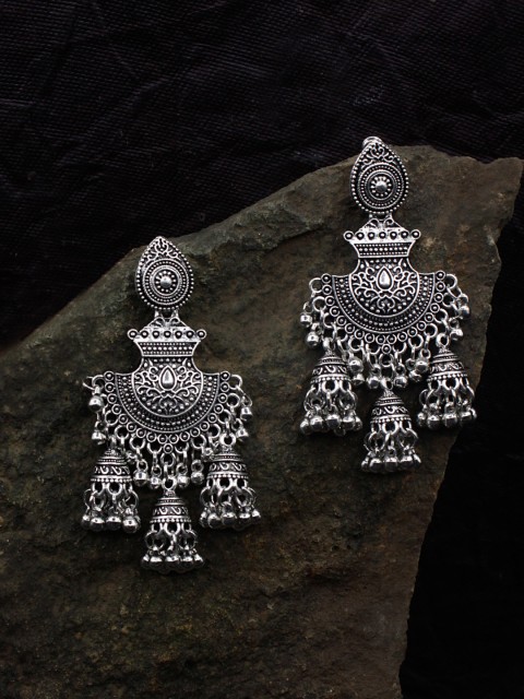 

Sia Art Jewellery Silver-Plated Dome Shaped Drop Oxidised Earrings