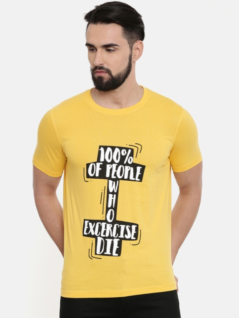 

Bushirt Men Yellow Printed Round Neck T-shirt