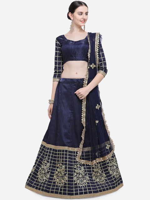 

Aasvaa Blue & Gold-Toned Embroidered Ready to Wear Lehenga & Unstitched Blouse with Dupatta