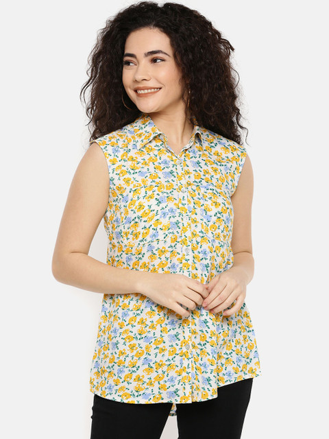 

IDK Women White Printed Shirt Style Top