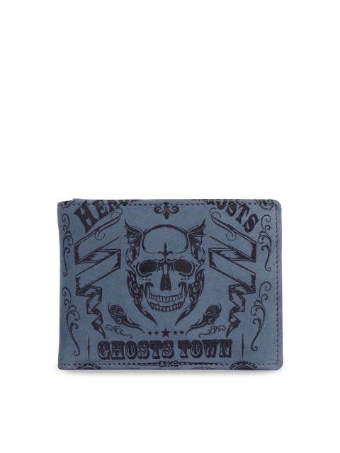 

Leather Zentrum Men Blue Printed Two Fold Leather Wallet