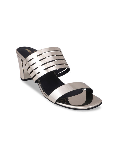 

pelle albero Women Gunmetal-Toned Solid Sandals, Metallic