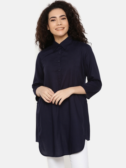 

IDK Women Navy Blue Solid Shirt Style Top