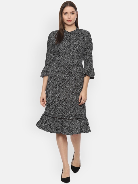 

Van Heusen Woman Black & White Floral Print Fit & Flare Dress