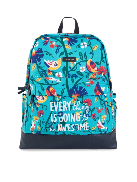 

Chumbak Women Teal Blue Graphic Backpack