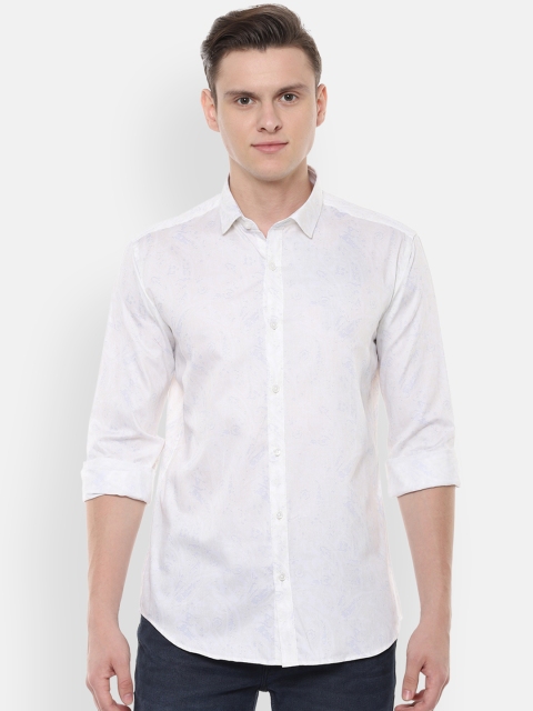 

V Dot Men White & Blue Slim Fit Printed Casual Shirt