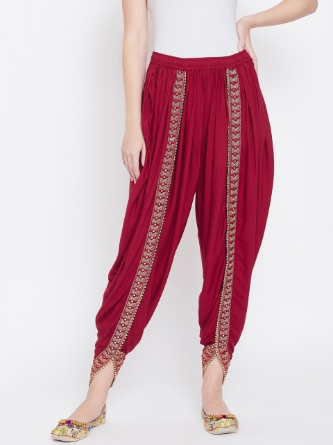 

Castle Women Maroon Solid Dhoti Salwar With Embellished Border