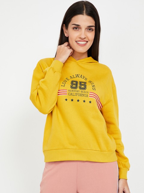 

Fame Forever by Lifestyle Women Mustard Yellow Printed Hooded Sweatshirt